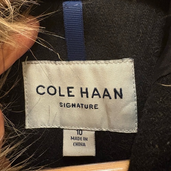Cole Haan Signature Wool Blend Toggle Coat w/ Faux Fur Hood – Size 10 Black - Picture 2 of 14